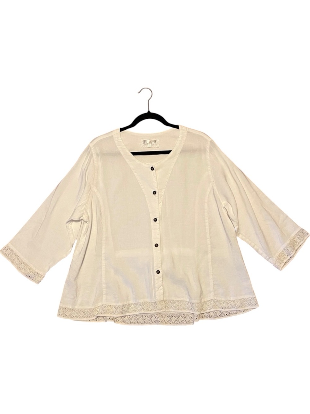 Kleen White Cream Lace-Trim Button-Front Blouse XL Boho Cottagecore Resortwear - Picture 2 of 11